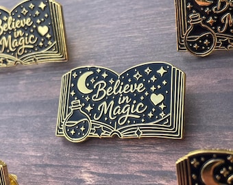 Believe in Magic Spellbook Enamel Pin, Book Lover Pin, Magic Book Pin, Reader Gift, Witchy Enamel Pin,