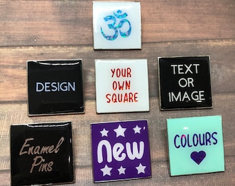 Personalised Pick Your Text/Image Square Enamel Pin | Customised Pin Badge | Bespoke  Gift