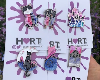 Omnisexual Pride Flag Crystal, Cat, Tarot Card Glitter Enamel Pin Set (or individual) | Lapel Pin, Badge | LGBTQ+ |