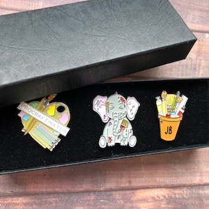 GIFT SET | Set of Three | Customisable Art Pot and Elephant Enamel Pin | Gift | Lapel Pin, Badge |  Gift