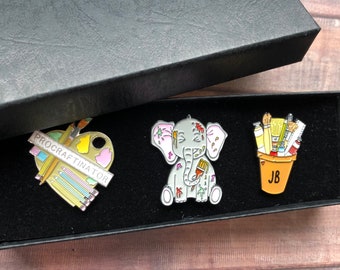 GIFT SET | Set of Three | Customisable Art Pot and Elephant Enamel Pin | Gift | Lapel Pin, Badge |  Gift