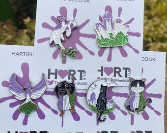 Genderqueer Pride Flag Crystal and Cat Glitter Enamel Pin Set or individual | Lapel Pin, Badge | LGBTQ+ | l Pin