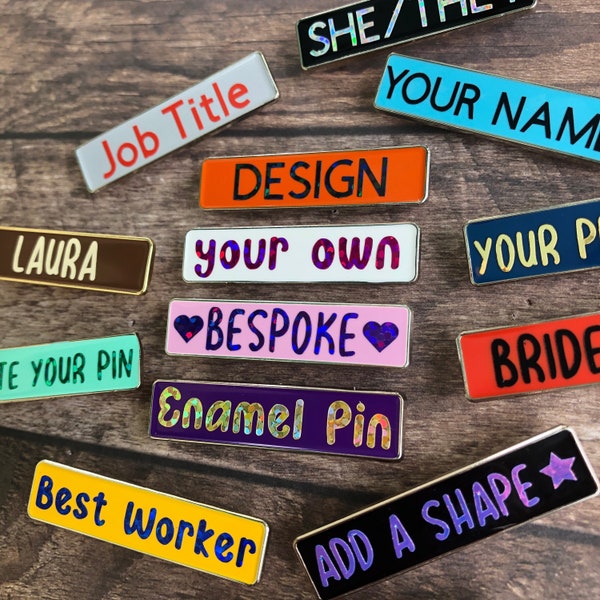 Personalised Design Your Rectangle Enamel Pin | Customised Pin Badge | Bespoke, Resined  Gift