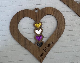 Non Binary Pride Flag Customised Wood and Resin Heart Wall Hanging | Subtle Pride LGBTQIA+ Enby