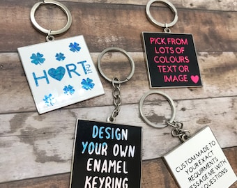 Personalised Square Enamel Keyring | Keychain | Bespoke, Resined  Gift