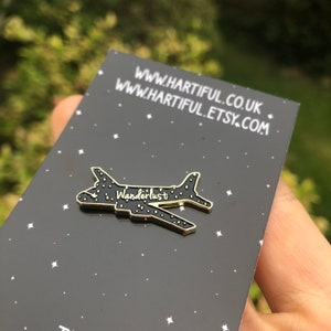 Wanderlust Pin Gold/Silver Aeroplane Airplane Enamel Pin Travel Brooch Plane Stocking Filler Gift Lapel Pin, Badge image 5