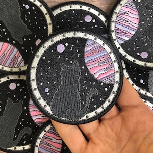 Space Cat Aufnäher | Aufbügeln, annähen | Katzenliebhaber Geschenk |  Aufnäher | Rosa
