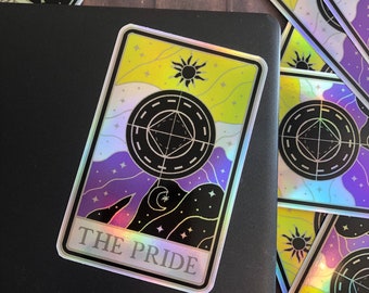 Non Binary Tarot Card LGBT Pride Holographic Iridescent Laptop Sticker Gift | Subtle Pride Flag | Enby