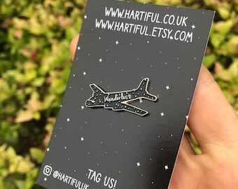 Wanderlust Pin (Gold/Silver) - Aeroplane Airplane Enamel Pin Travel Brooch Plane | Stocking Filler Gift | Lapel Pin, Badge |