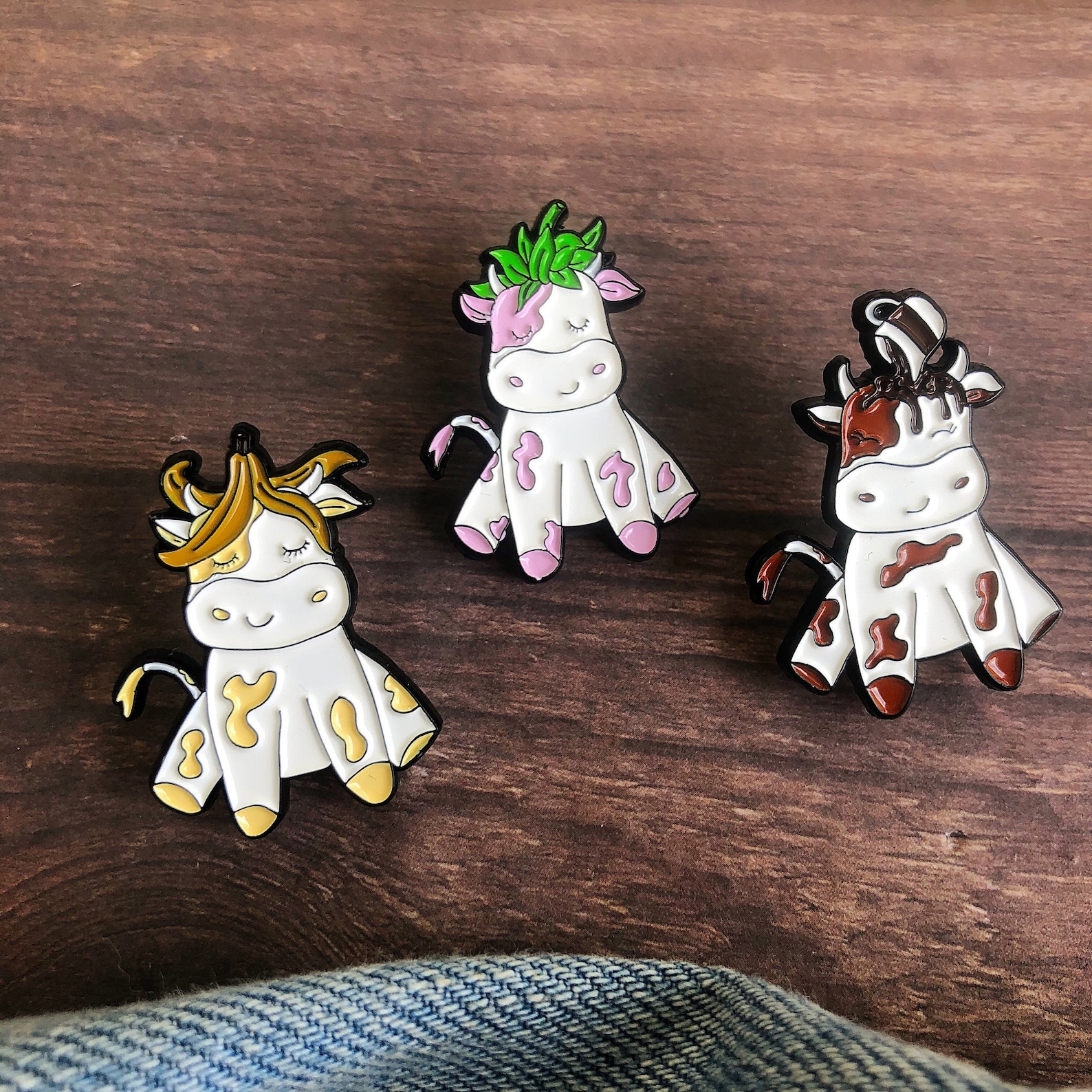 Cow Enamel Pins Set Gift Lapel Pin Badge Strawberry Etsy