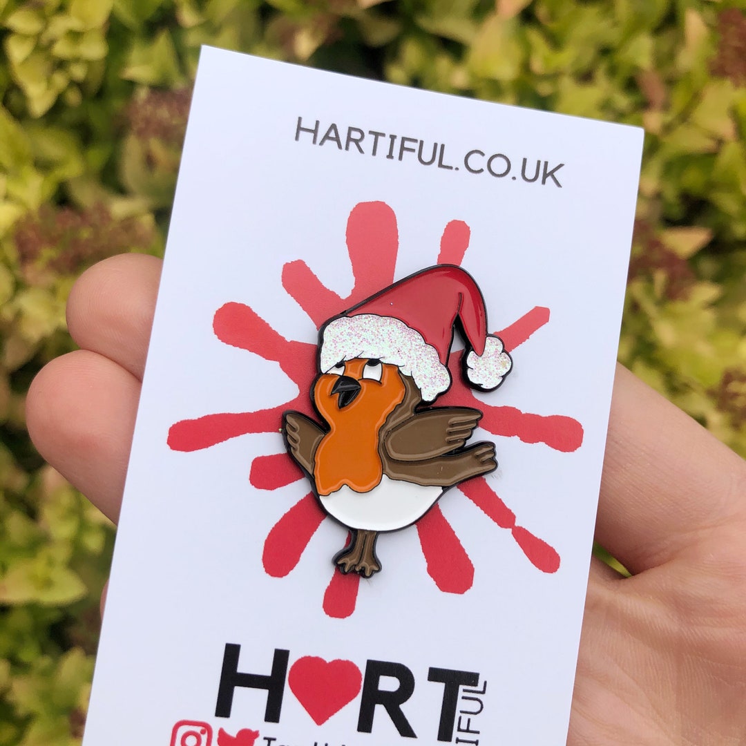 Robin Pin Stan Christmas Robin Enamel Pin: Glitter Santa Hat Lapel Badge - Etsy