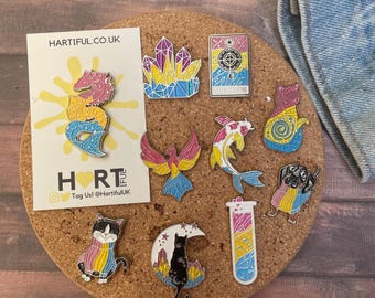 Pansexual Pride Enamel Pin Set: Cat, Tarot, Crystal LGBTQ+ Pins