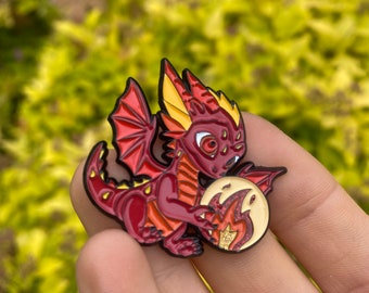 Fire Elemental Dragon Enamel Pins, Crystal Ball Dragon Pins, Element Enamel Dragon Pins
