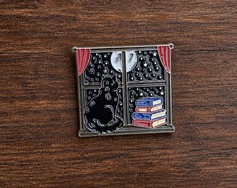 Stars Night Cat Book Enamel Pin, Starry Cosy Lapel Pin