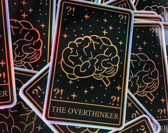 Overthinker Tarot Card Holographic Iridescent Laptop Sticker Gift |
