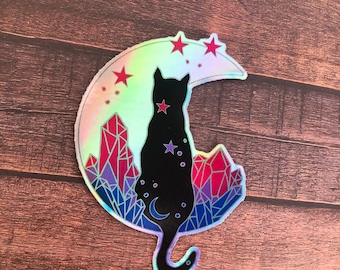 Bisexual LGBT Pride Cat Holographic Iridescent Laptop Sticker Gift | Subtle Pride Flag