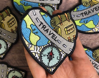 Travel Heart Patch | Backpacking | Iron on, Sew On | Travel, Explore || Stocking Filler Gift |  Patch |