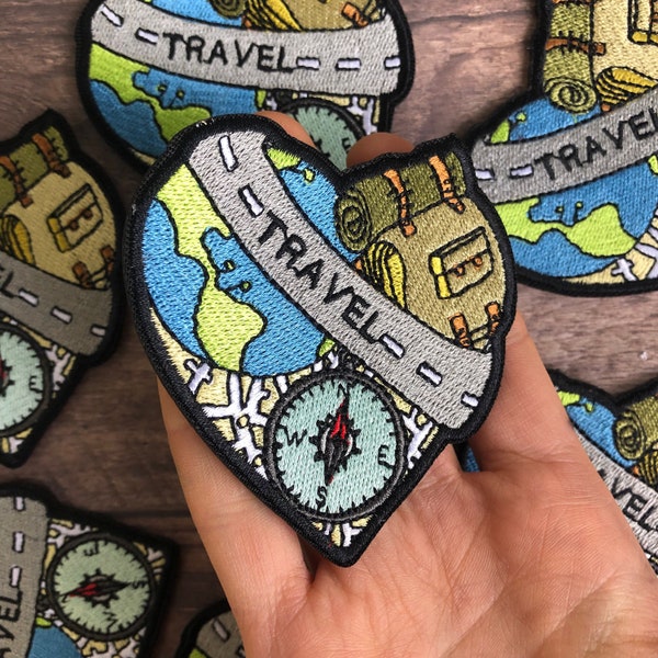 Travel Heart Patch | Backpacking | Iron on, Sew On | Travel, Explore || Stocking Filler Gift |  Patch |