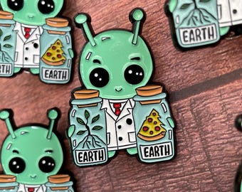 Alien Scientist Enamel Pin | Pizza and Plant, Space Lover Badge
