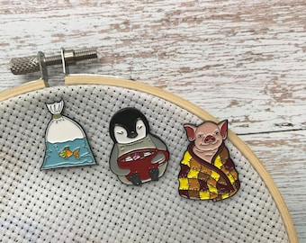 Pig, Fish Or Penguin Needle Minder | Sewing, Knitting, Craft | Five Variations | Or Fridge Magnet |  Gift | Lapel Pin, Badge |