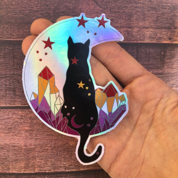 Lesbian LGBT Pride Cat Holographic Iridescent Laptop Sticker Gift | Subtle Pride Flag