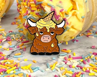 Highland Cow with Ice Cream on Head Enamel Pin