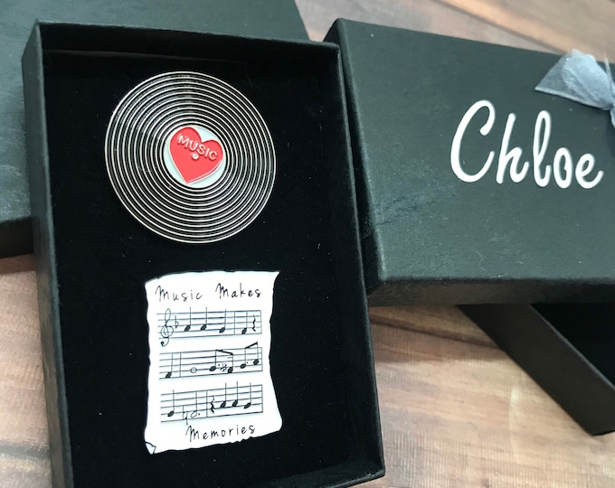 GIFT SET | Set of Two | Music Sheet and Vinyl Record Enamel Pin | Stocking Filler Gift | Lapel Pin, Badge |  Gift