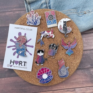 Bisexual Pride Enamel Pin: Cat, Tarot Card, Crystal LGBTQ+ Badge