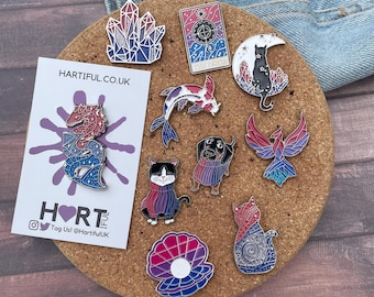 Bisexual Pride Flag Crystal, Cat, Tarot Card Glitter Enamel Pins) | Lapel Pin, Badge | LGBTQ+ | Bi Pin
