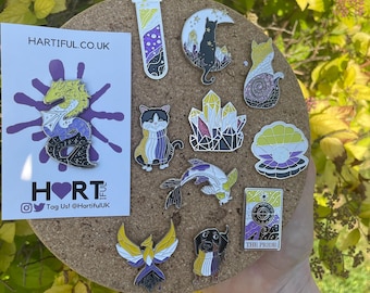 Non Binary Pride Flag Enamel Pin Set: Crystal & Cat Glitter Lapel Pins