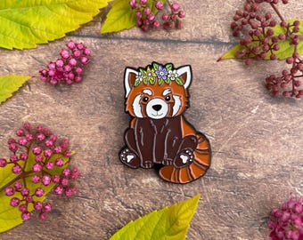 Red Panda Enamel Pin – Flower Crown, Badge