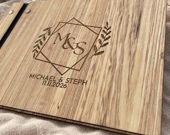 Personalised Engraved Wooden Photo Album, Wedding Guest Book