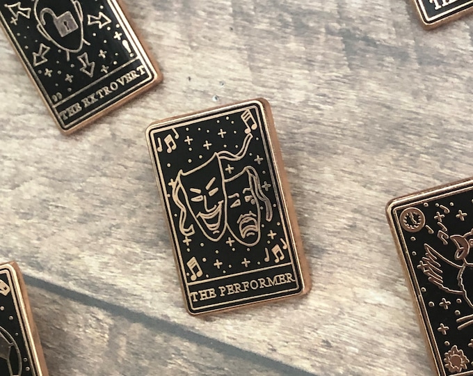 The Performer Tarot Card Enamel Pin: Rose Gold Theatre Badge
