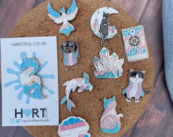 Transgender Pride Enamel Pin Set: Crystal, Cat, Tarot Card, LGBTQ+ Badge