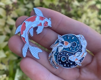 Koi Fish Enamel Pin Set: Yin Yang Swimming Lapel Pins