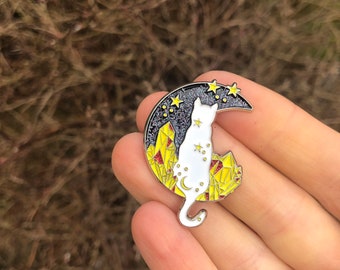 Celestial Cat Glitter Sky Crystal Enamel Pin | Lapel Pin, Badge |  Gift