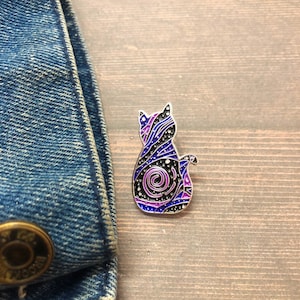 Pin de esmalte con forma de gato con purpurina galáctica / Espacio exterior / Galaxia, estrellas / Pin de solapa, insignia / Calcetín de regalo, relleno, amigo secreto