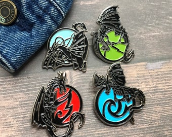 Dragon Elements Inspired Enamel Pin | Earth, Fire, Water, Air | Individual or Set |  Gift