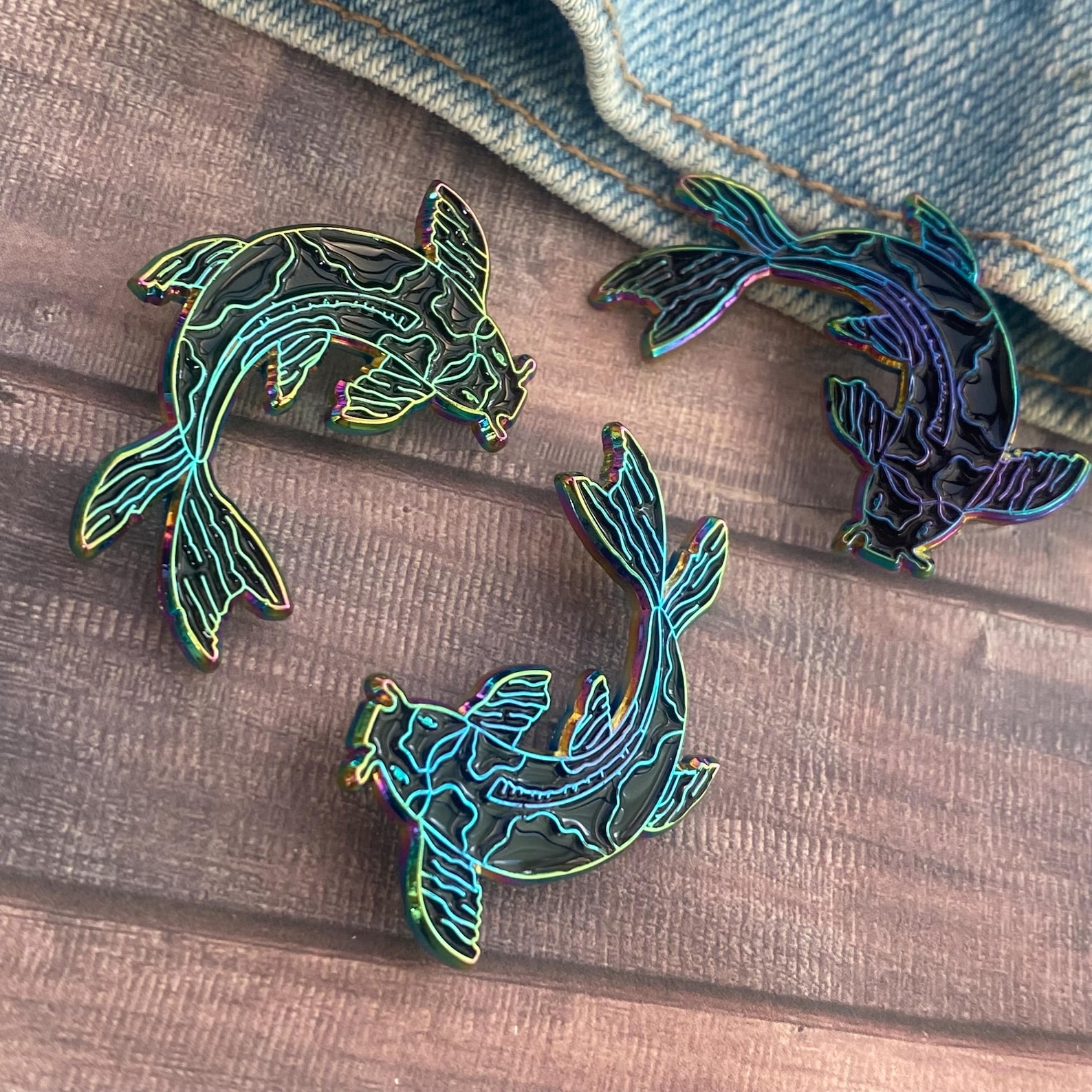 Rainbow Metal Koi Fish Enamel Pin | Badge Multi Chrome Ano Metal Gift ...