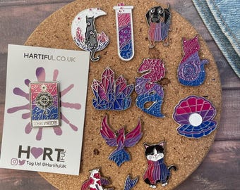 Bisexual Pride Enamel Pin: Cat, Tarot Card, Crystal LGBTQ+ Badge