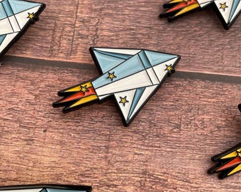 Origami Rocket Ship, Space Enamel Pin, Badge |  Gift
