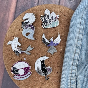 Demisexual Pride Enamel Pin Set: Crystal & Cat Glitter LGBTQ+ Pins