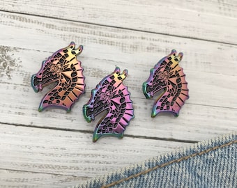 Rainbow Metal Dragon Enamel Pin | Badge Multi Chrome  Gift