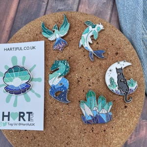 Gay Pride Flag Enamel Pin Set: Crystal & Cat Glitter Lapel Pins