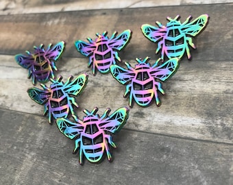 Rainbow Metal Bumble Bee Enamel Pin | Bee Badge Multi Chrome  Gift