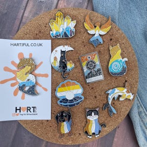 Aroace Pride Flag Crystal, Cat, Tarot Card Glitter Enamel Pin Set of Four (or individual) | Lapel Pin, Badge | LGBTQ+ | Pin