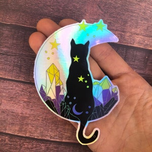 Niet-binaire LGBT Pride Cat holografische iriserende laptopsticker cadeau | Subtiele Pride-vlag
