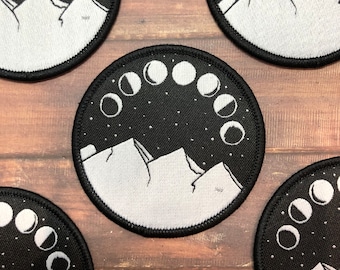 Moon Phases Patch | Mountains and Moon | Iron on, Sew On | Patch |  Gift