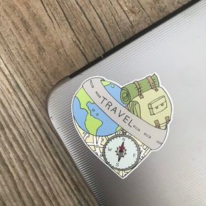 Adesivo de coração de viagem ecológico | Mochilando, desejo de viajar | Adesivo de laptop presente