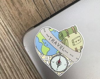 Eco-Friendly Travel Heart Sticker | Backpacking, Wanderlust | Laptop Sticker  Gift